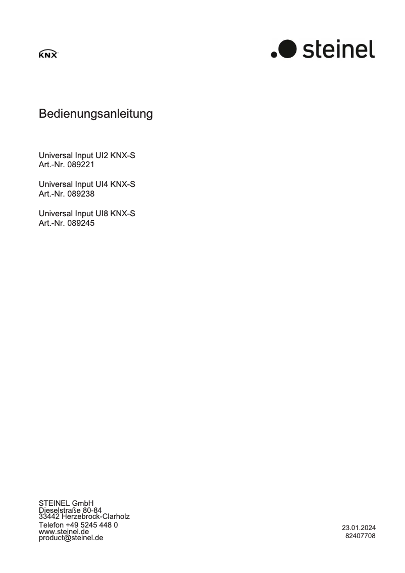 Page 1 de la notice Manuel utilisateur Steinel UI2 KNX