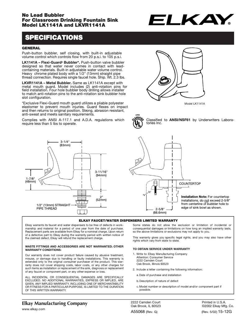 Página 1 del manual Manual de usuario Elkay LK1141A