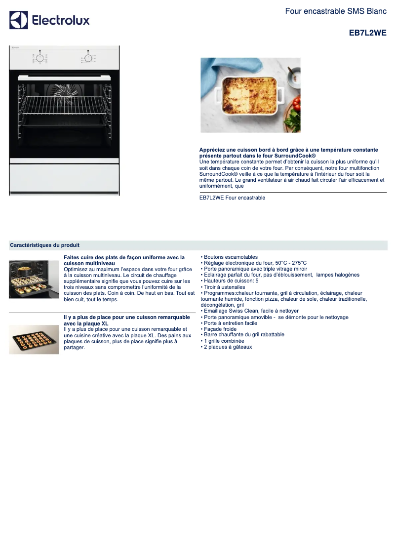 Page 1 de la notice Fiche technique Electrolux EB7L2WE