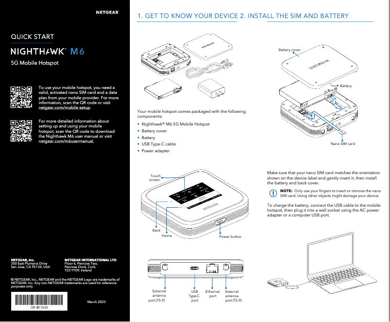 Page 1 de la notice Guide d'installation Netgear Nighthawk M6 Pro MR6550