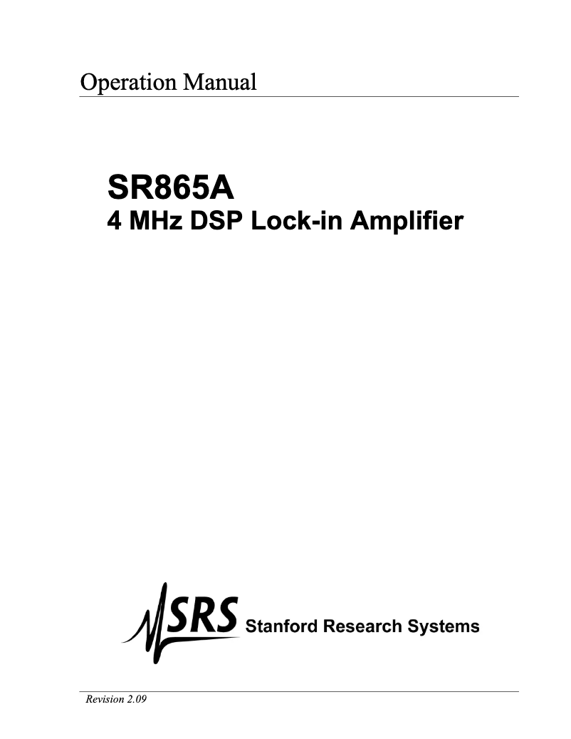 Image de la première page du manuel de l'appareil SR865A