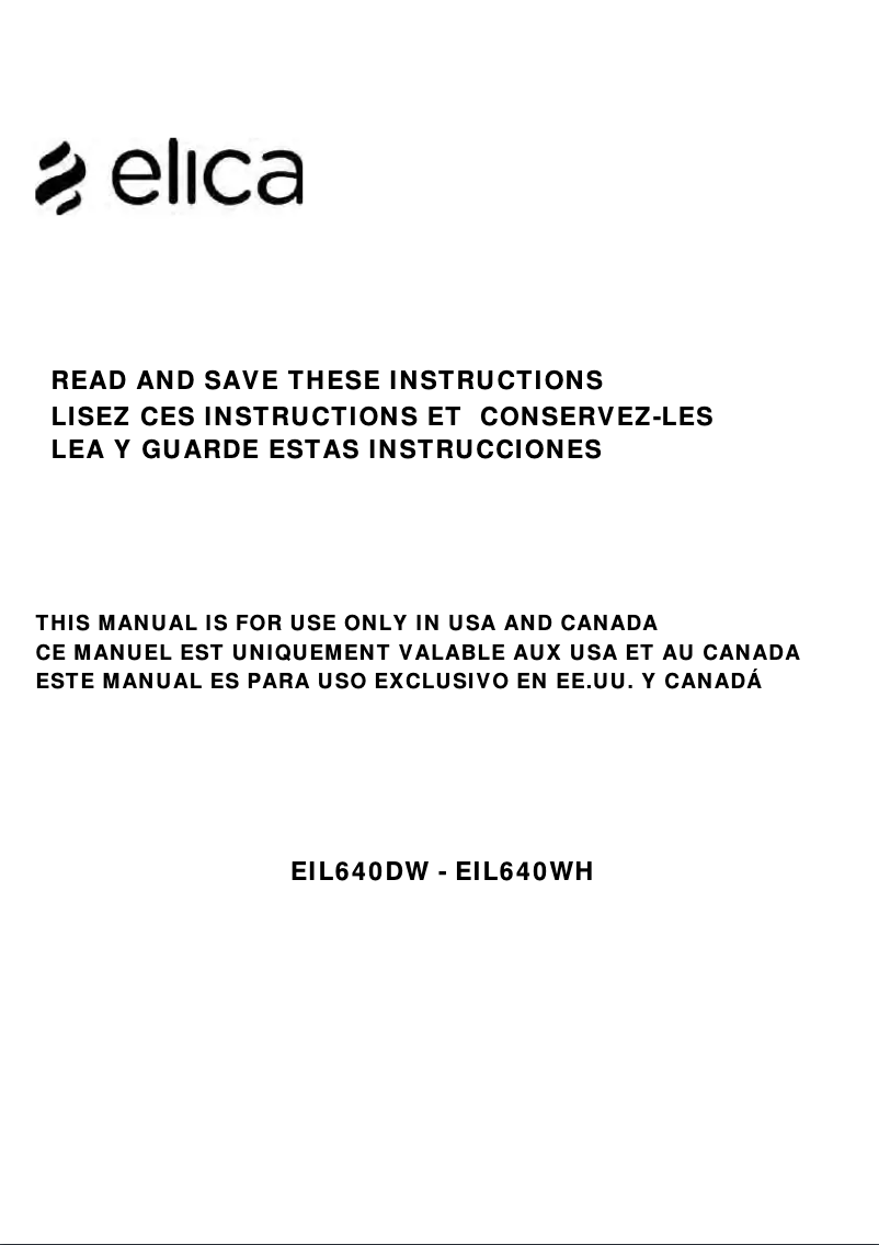 Page 1 de la notice Guide d'installation Elica EIL640WH