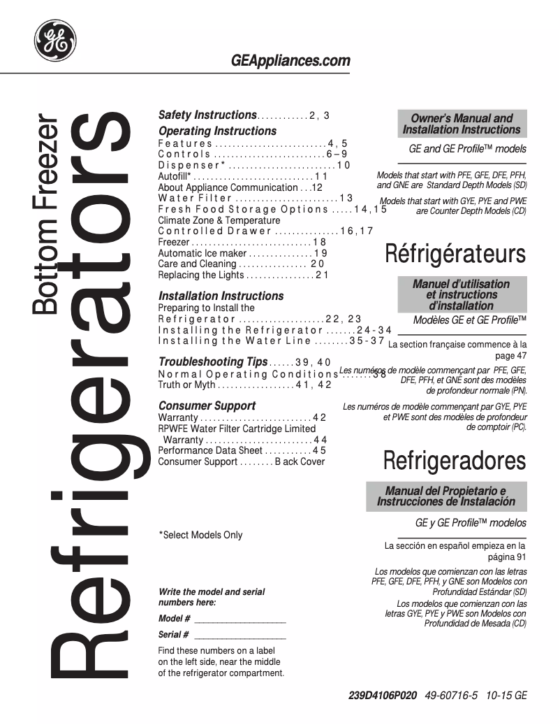 Image de la première page du manuel de l'appareil DFE28JGHBB