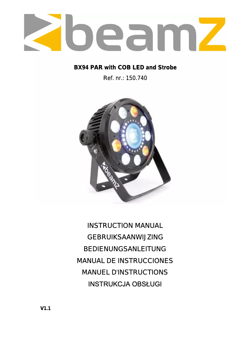 Page 1 de la notice Manuel utilisateur BeamZ BX94 PAR