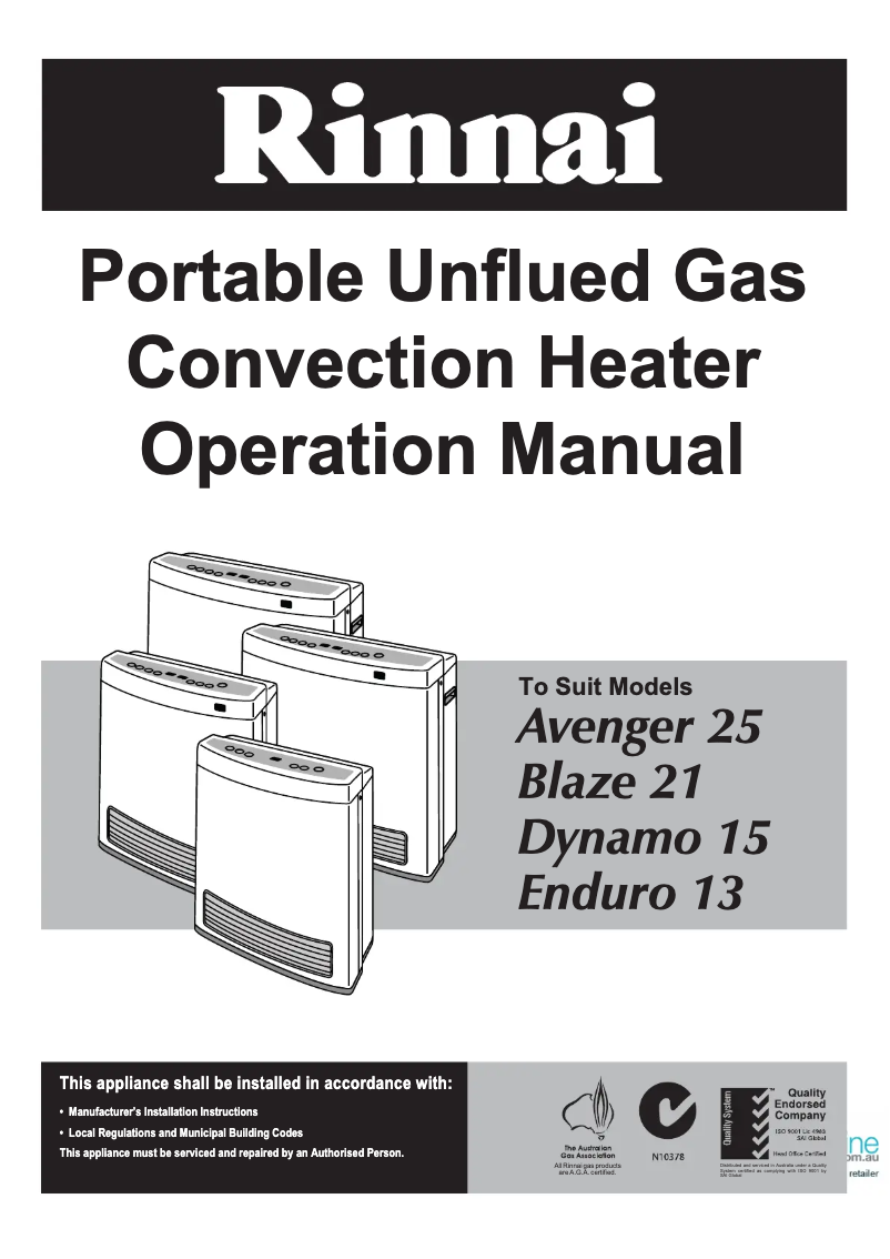 Page n°1 - Guide d'installation Rinnai Enduro 13 EN13SN