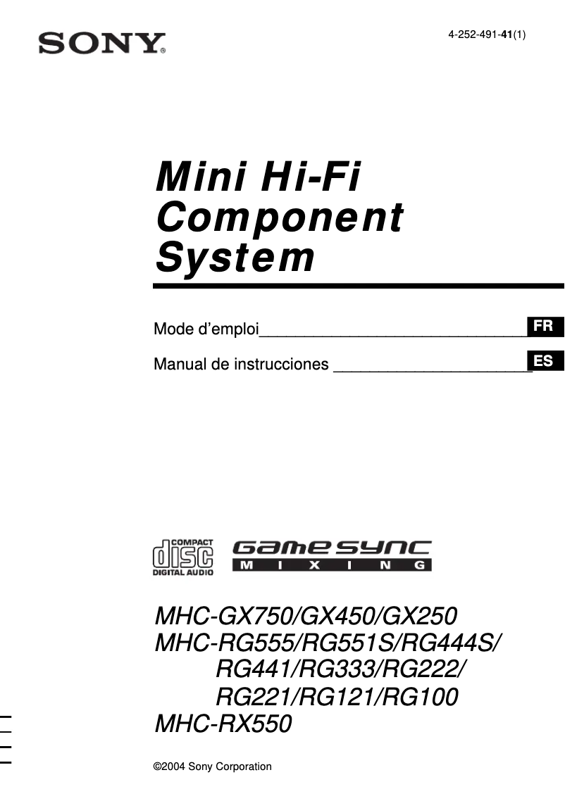 Page 1 de la notice Manuel utilisateur Sony MHC-RG444S