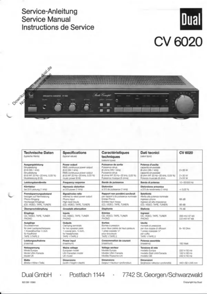 Page n°1 - Manuel utilisateur Dual CV 6020