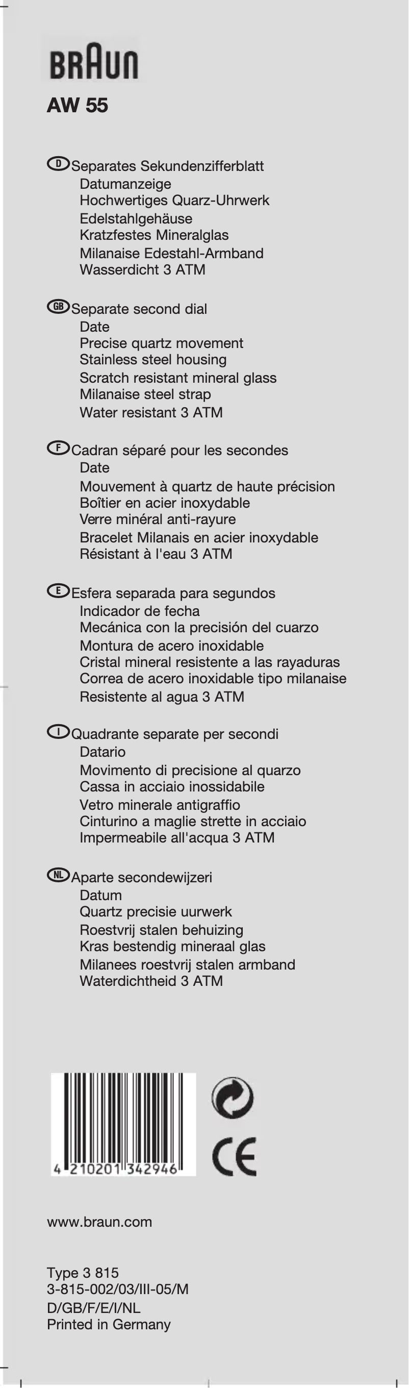 Imagen de la primera página del manual del dispositivo AW55