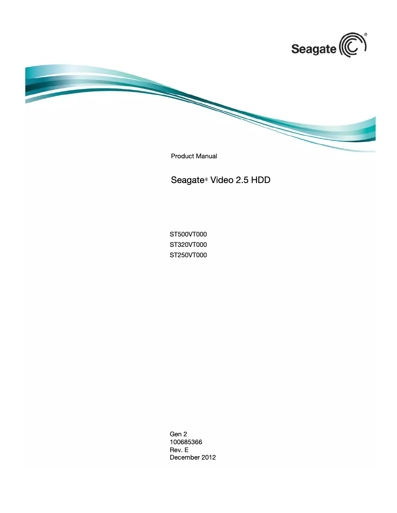 Page 1 de la notice Manuel utilisateur Seagate Video 2.5 HDDs ST500VT000