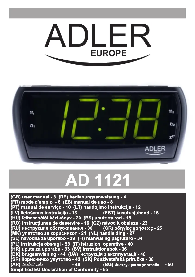 Page 1 de la notice Manuel utilisateur Adler AD 1121