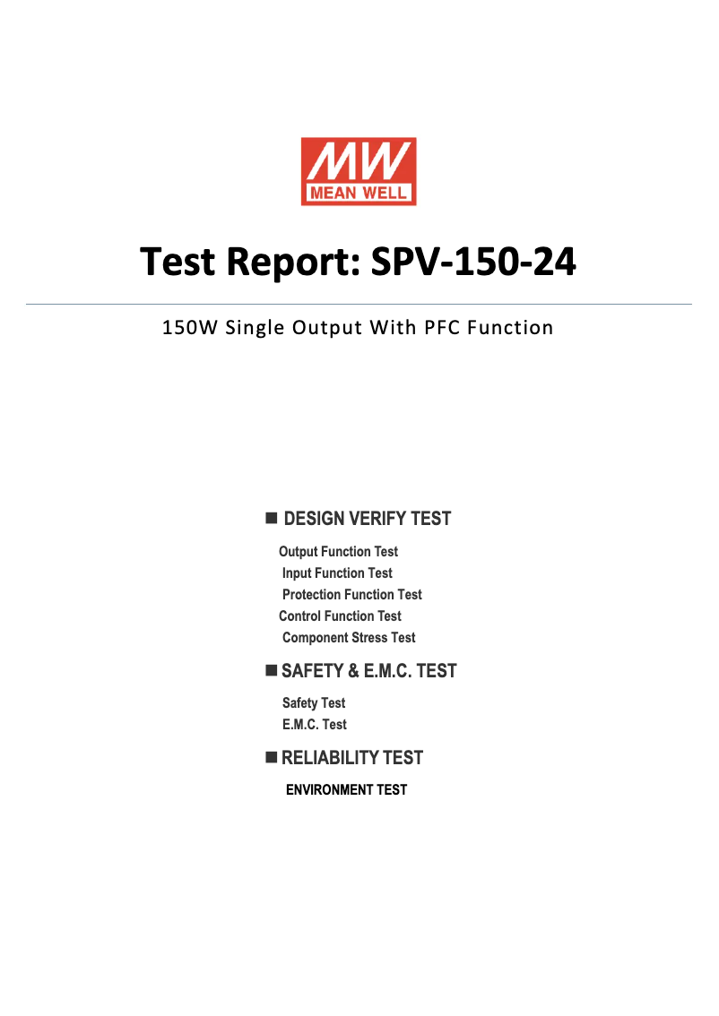 Page 1 de la notice Fiche technique Mean Well SPV-150-24
