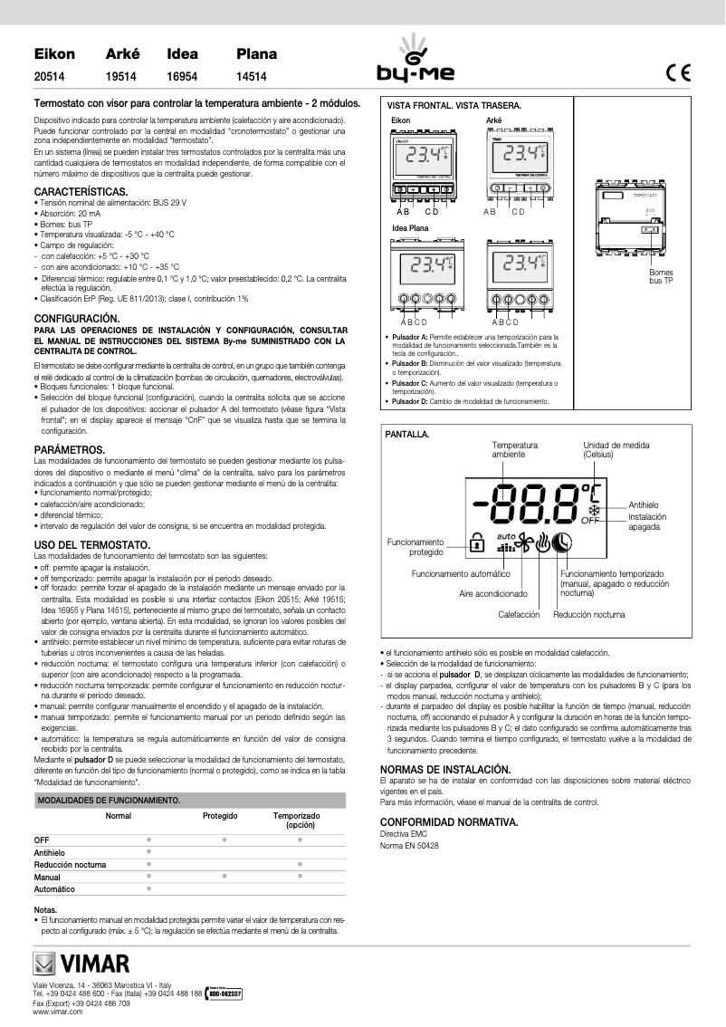 Page 1 de la notice Manuel utilisateur Vimar 16954
