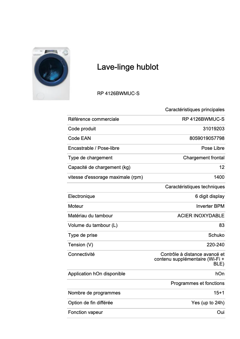 Image de la première page du manuel de l'appareil RP 4126BWMUC-S