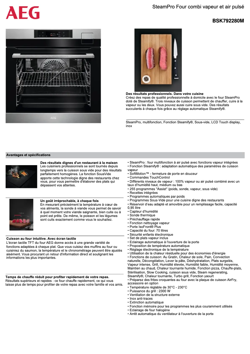 Page 1 de la notice Fiche technique AEG BSK792280M