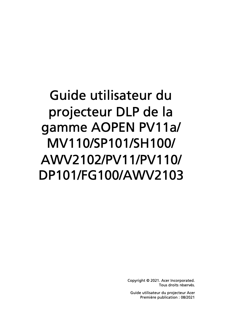 Page n°1 - Manuel utilisateur Aopen PV11