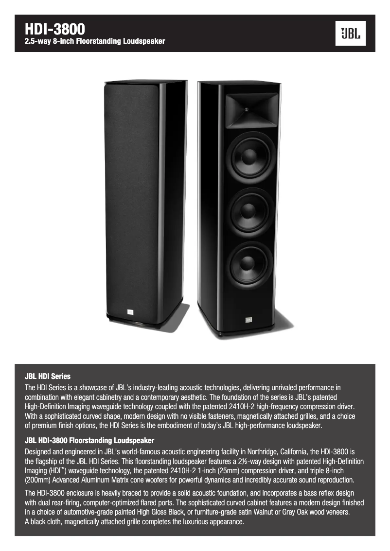 Page 1 de la notice Fiche technique JBL Synthesis HDI-3800