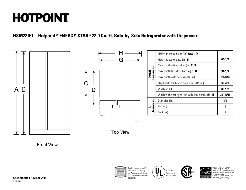 Page 1 de la notice Fiche technique Hotpoint HSM22IFTSA