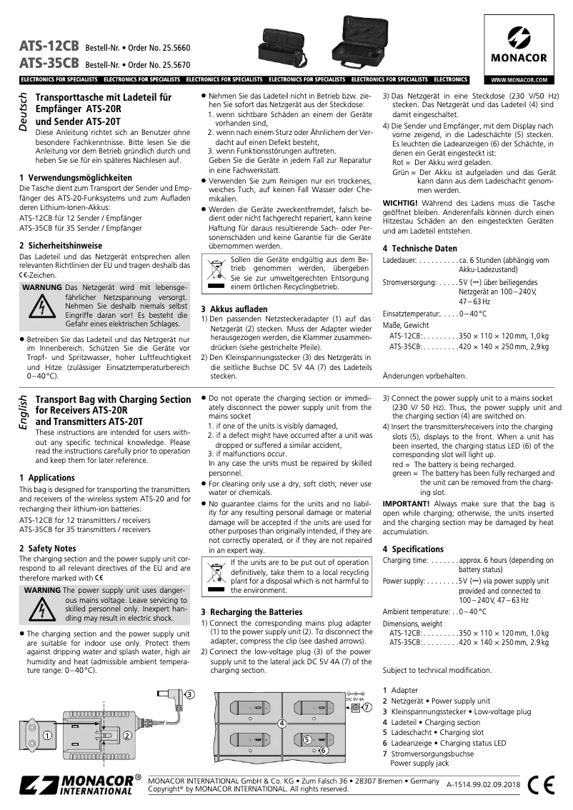 Page 1 de la notice Manuel utilisateur Monacor ATS-12CB
