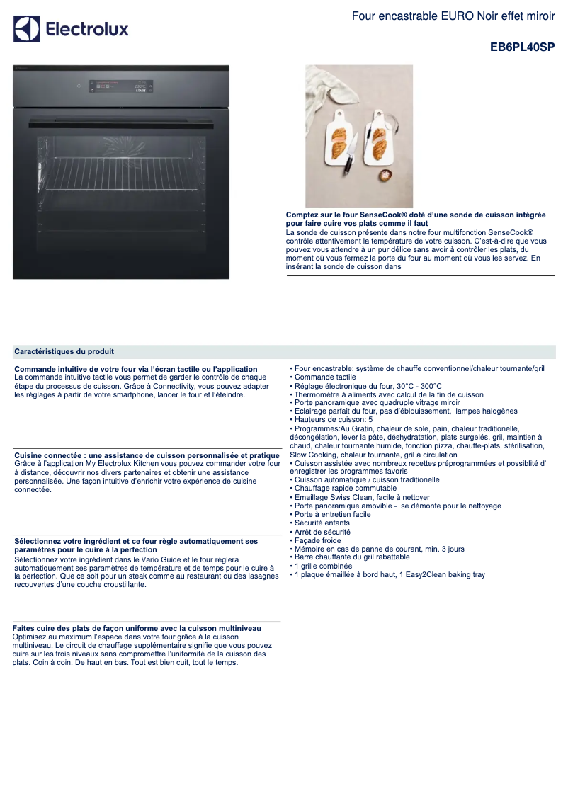 Page 1 de la notice Fiche technique Electrolux EB6PL40SP