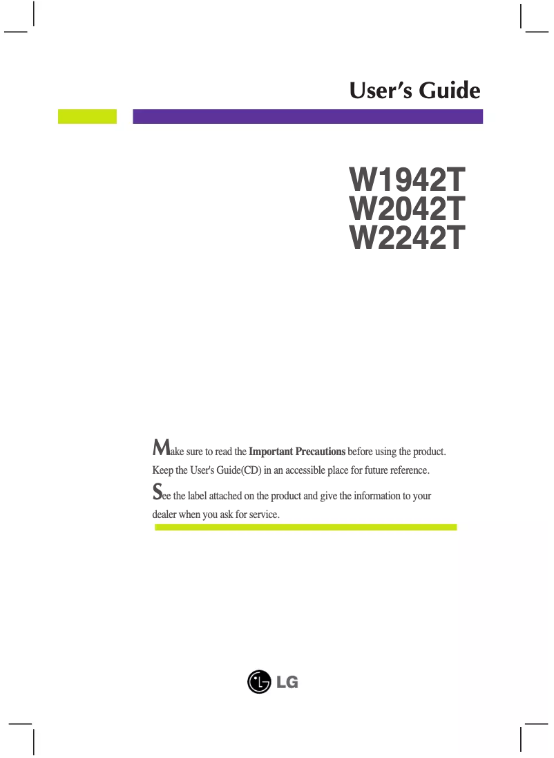 Page 1 de la notice Manuel utilisateur LG W1942T-PF