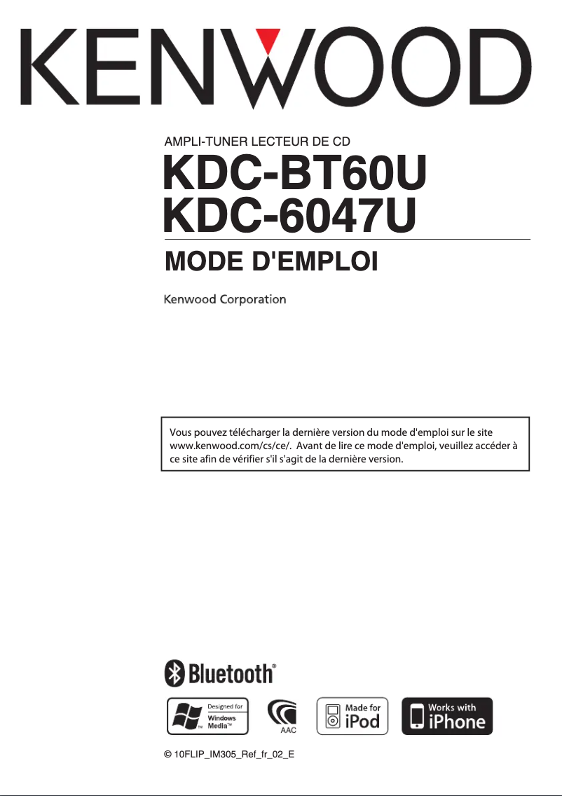 Image de la première page du manuel de l'appareil KDC-BT60U