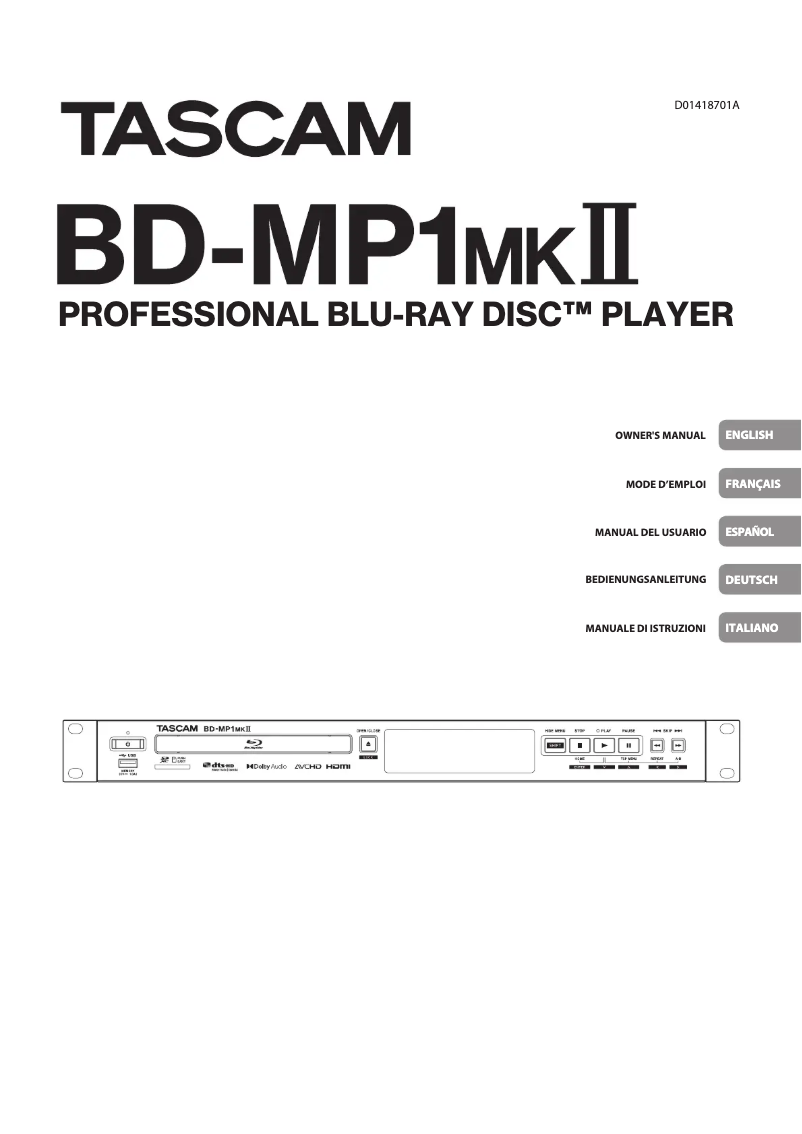 Page n°1 - Manuel utilisateur Tascam BD-MP1MKII