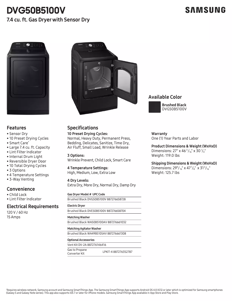 Page n°1 - Fiche technique Samsung DVG50B5100V