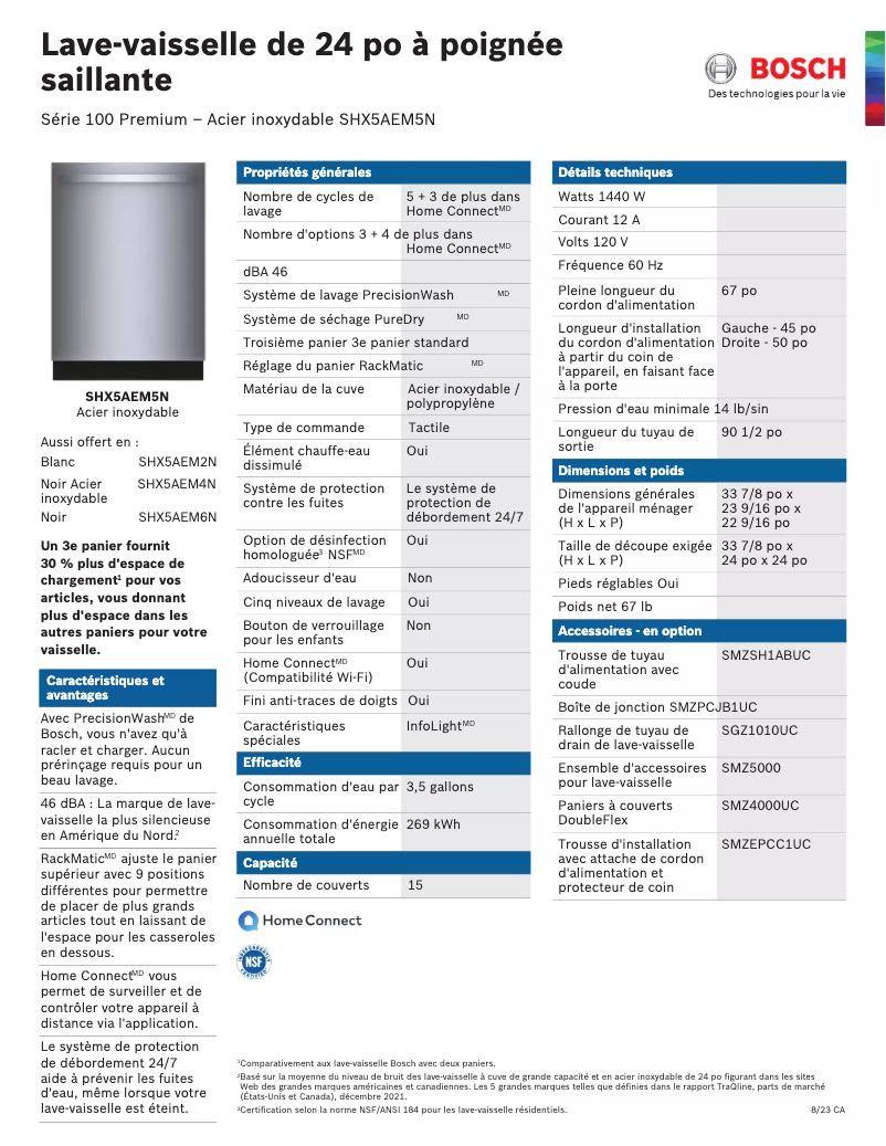 Page n°1 - Fiche technique Bosch SHX5AEM5N