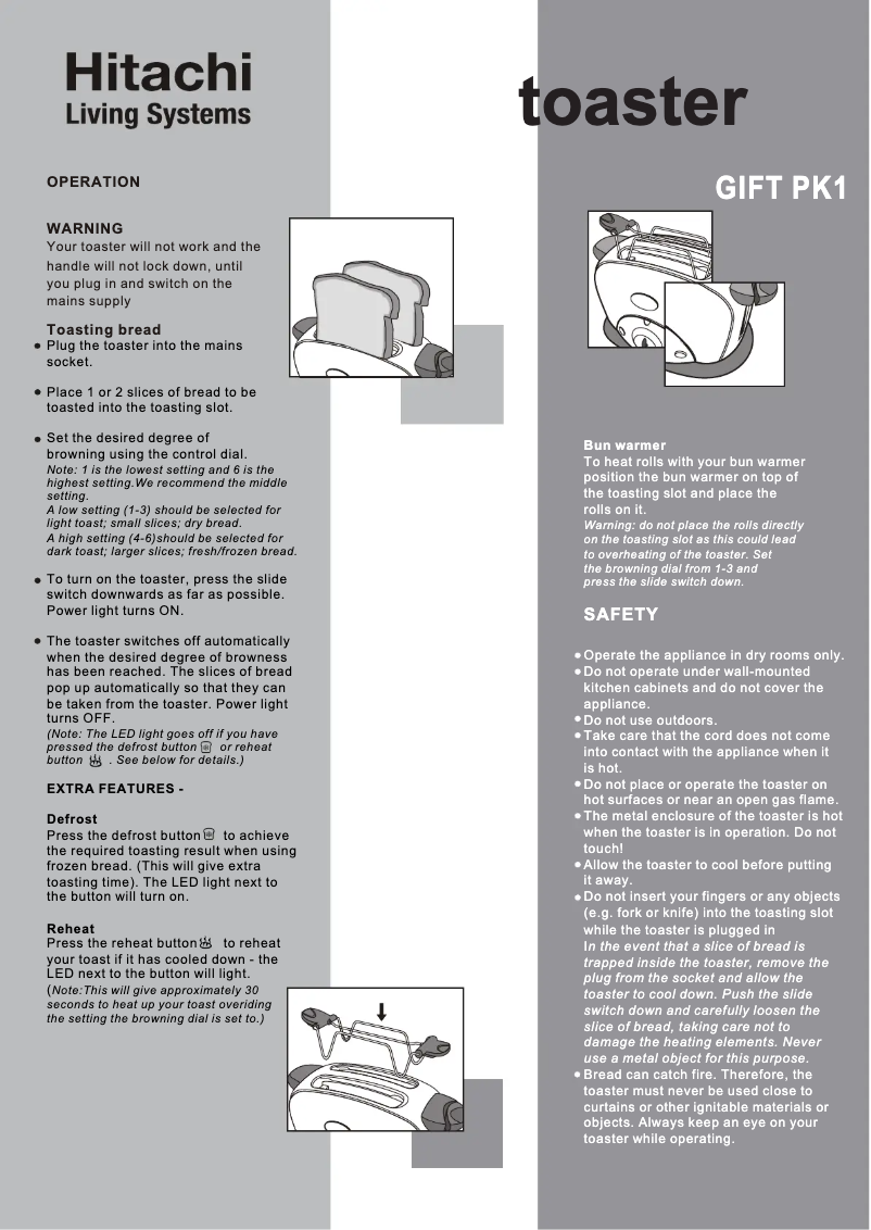 Page 1 de la notice Manuel utilisateur Hitachi PK1