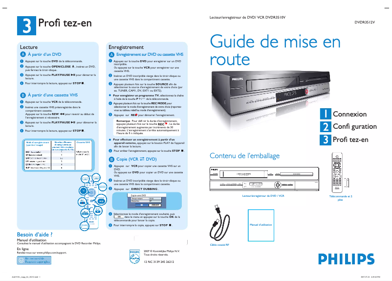 Page 1 of the manual Quick Start Guide Philips DVDR3510V