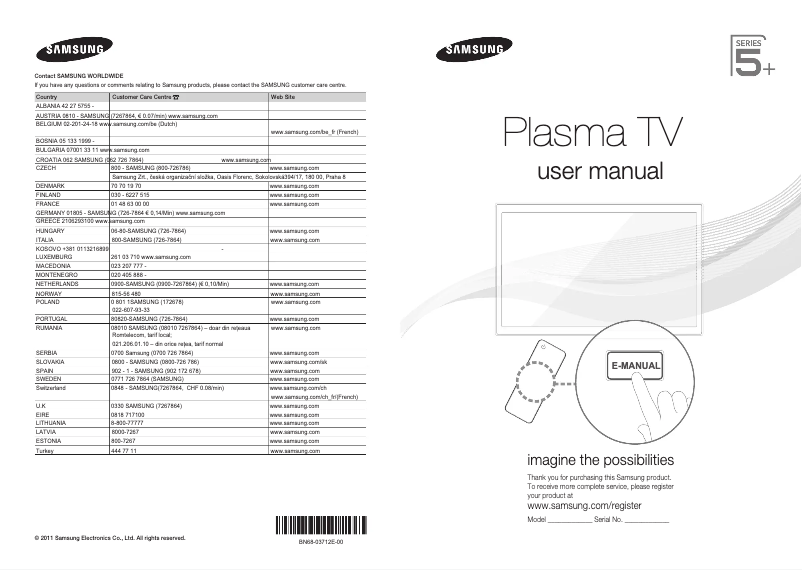 Page n°1 - Manuel utilisateur Samsung PS59D535A5W