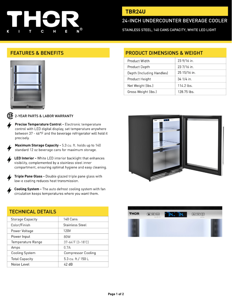 Página 1 del manual Ficha técnica Thor TBR24U