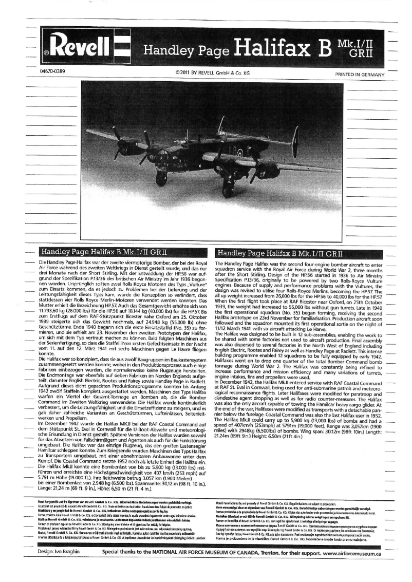 Page 1 de la notice Manuel utilisateur Revell Handley Page HALIFAX B Mk.I/II GR II