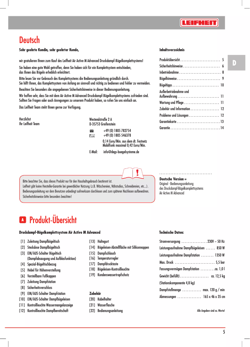 Image de la première page du manuel de l'appareil Air Active M Advanced