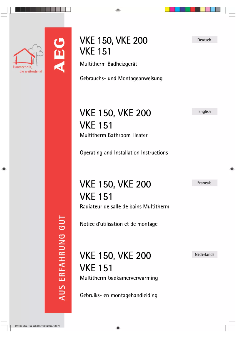 Page n°1 - Manuel utilisateur AEG VKE 151