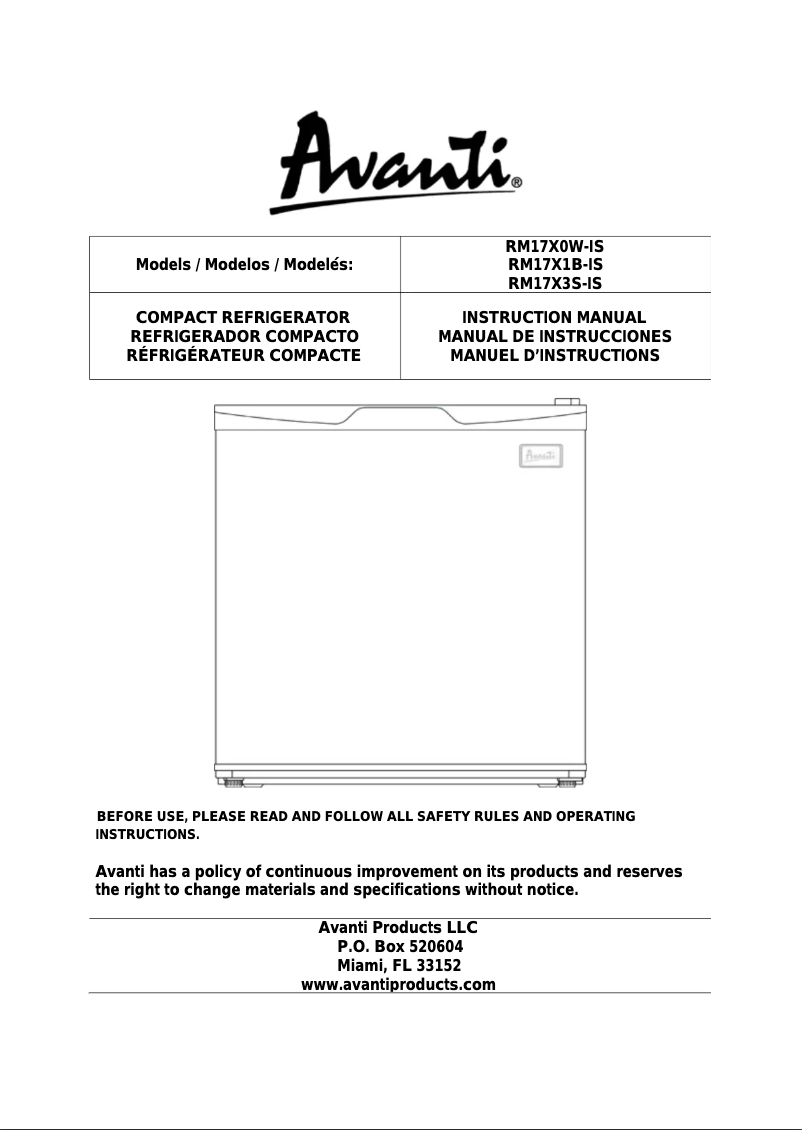 Page n°1 - Manuel utilisateur Avanti RM17X0W-IS