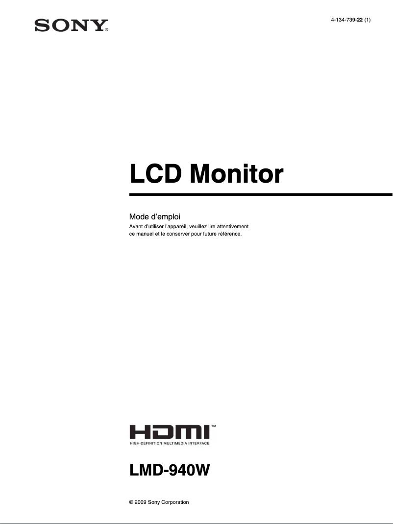 Page 1 de la notice Manuel utilisateur Sony LMD-940W