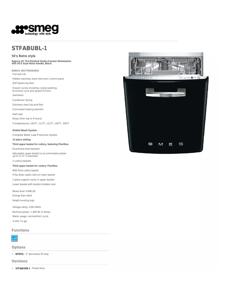 Page 1 de la notice Fiche technique Smeg STFABUBL1