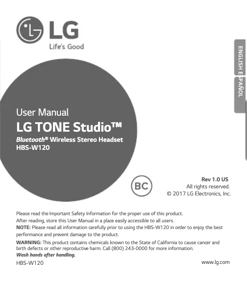 Page n°1 - Manuel utilisateur LG Tone Studio HBS-W120