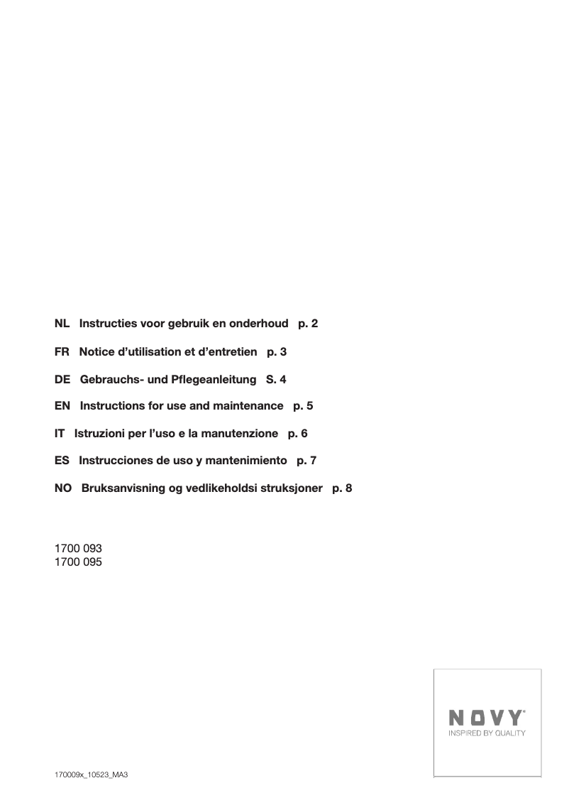 Page 1 de la notice Manuel utilisateur Novy 1700093