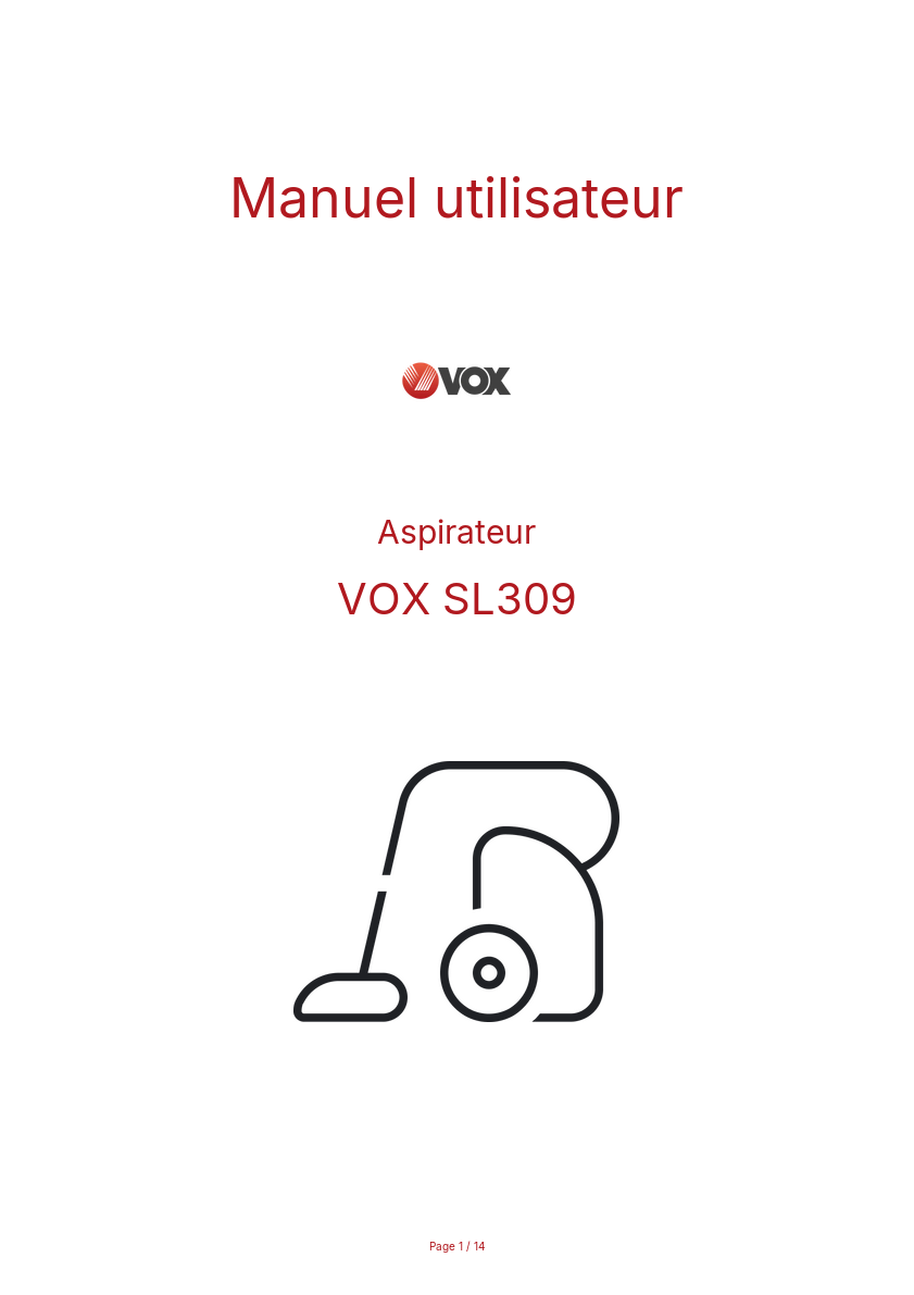 Image de la première page du manuel de l'appareil SL309