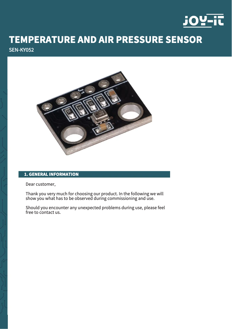 Imagen de la primera página del manual del dispositivo SEN-KY052