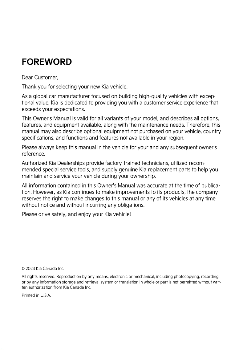 Page 1 de la notice Manuel utilisateur Kia Optima (2024)