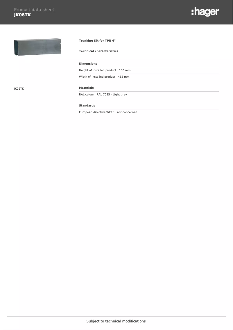 Page n°1 - Fiche technique Hager JK06TK