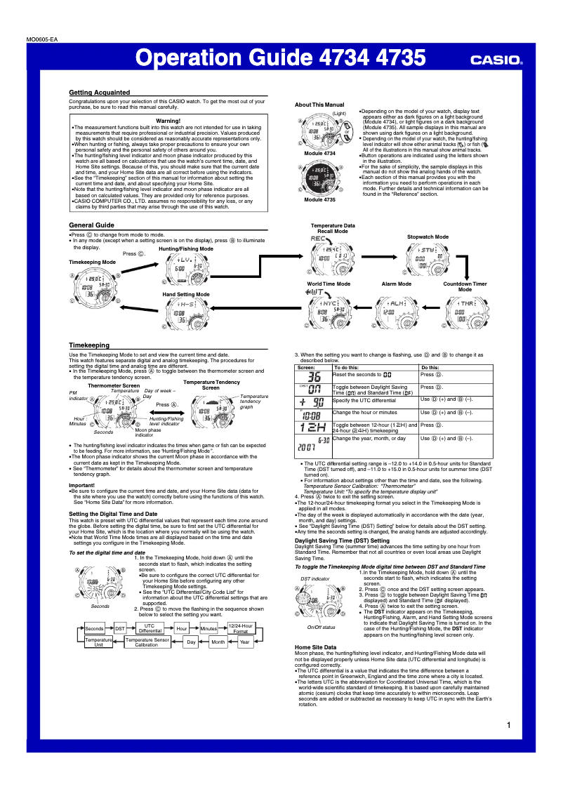 Page n°1 - Manuel utilisateur Casio 4735