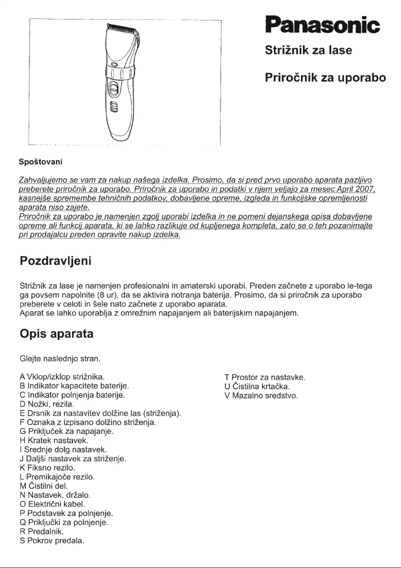 Page n°1 - Manuel utilisateur Panasonic ER154