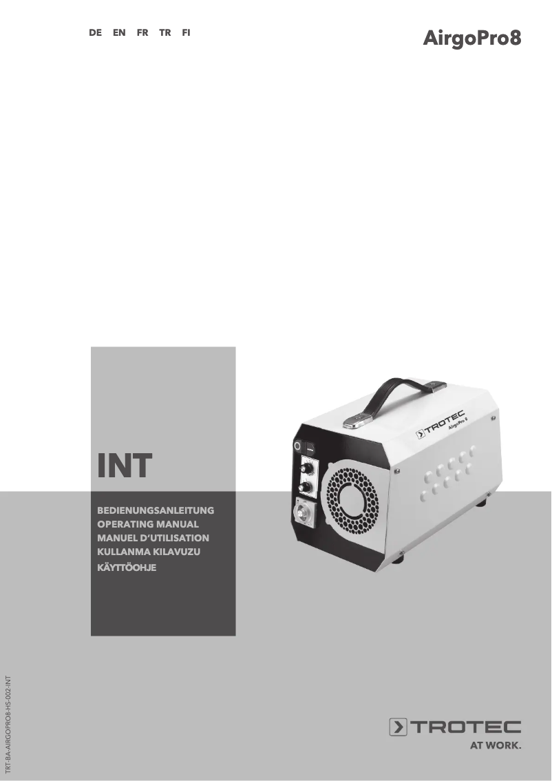 Page n°1 - Manuel utilisateur Trotec AirgoPro 8