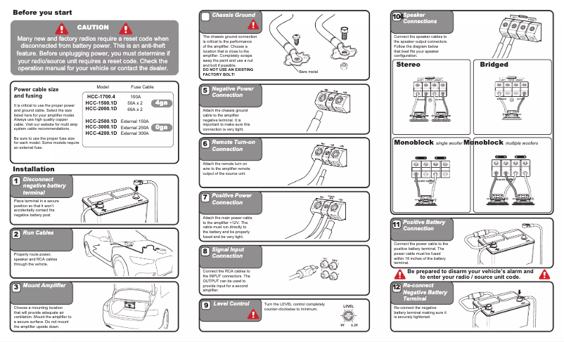 Page 1 de la notice Manuel utilisateur Hifonics HCC-3000.1D