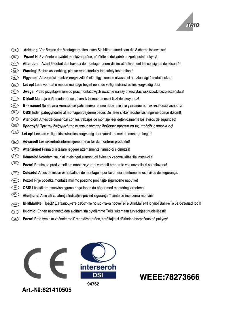 Page n°1 - Manuel utilisateur Trio Lighting Clapton 621410505