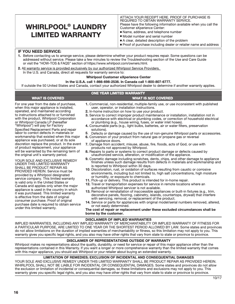 Page n°1 - Mode d'emploi Whirlpool WHLAUWHD560CHW